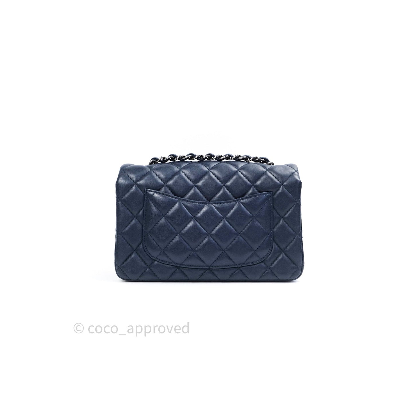 Chanel Lambskin Quilted Mini Rectangular Flap Navy Dark Silver Hardware
