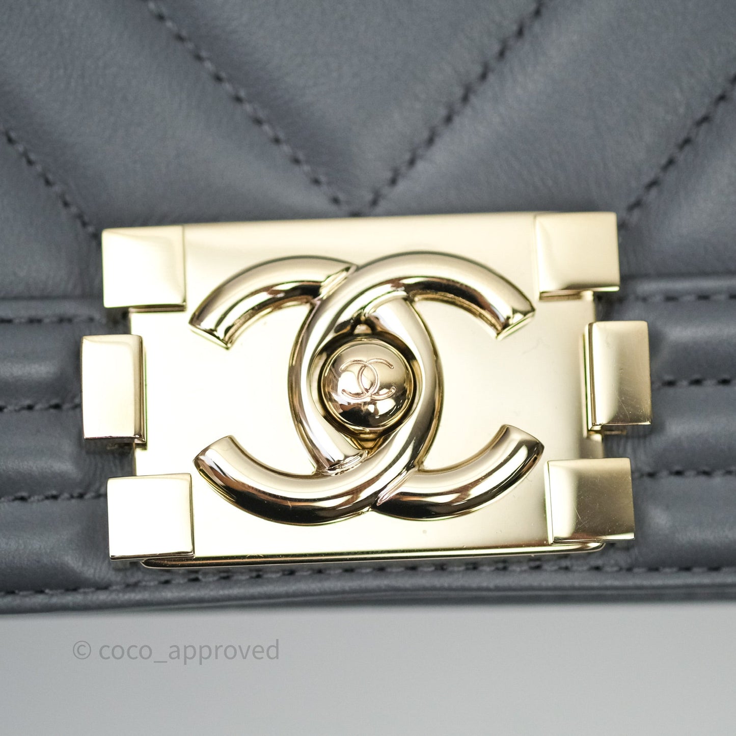 Chanel Small Boy Chevron Grey Calfskin Gold Hardware