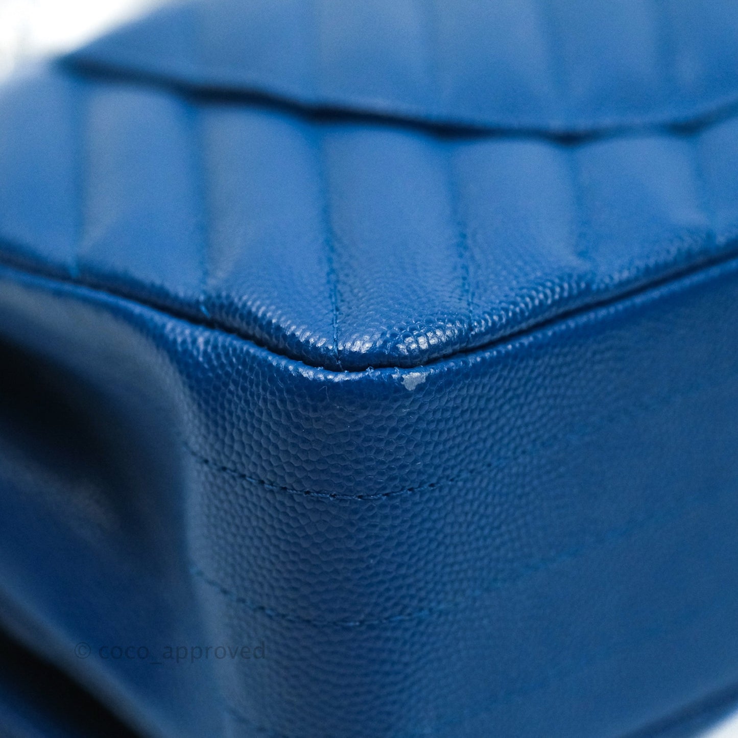 Chanel Classic Chevron M/L Medium Double Flap Blue Caviar Silver Hardware