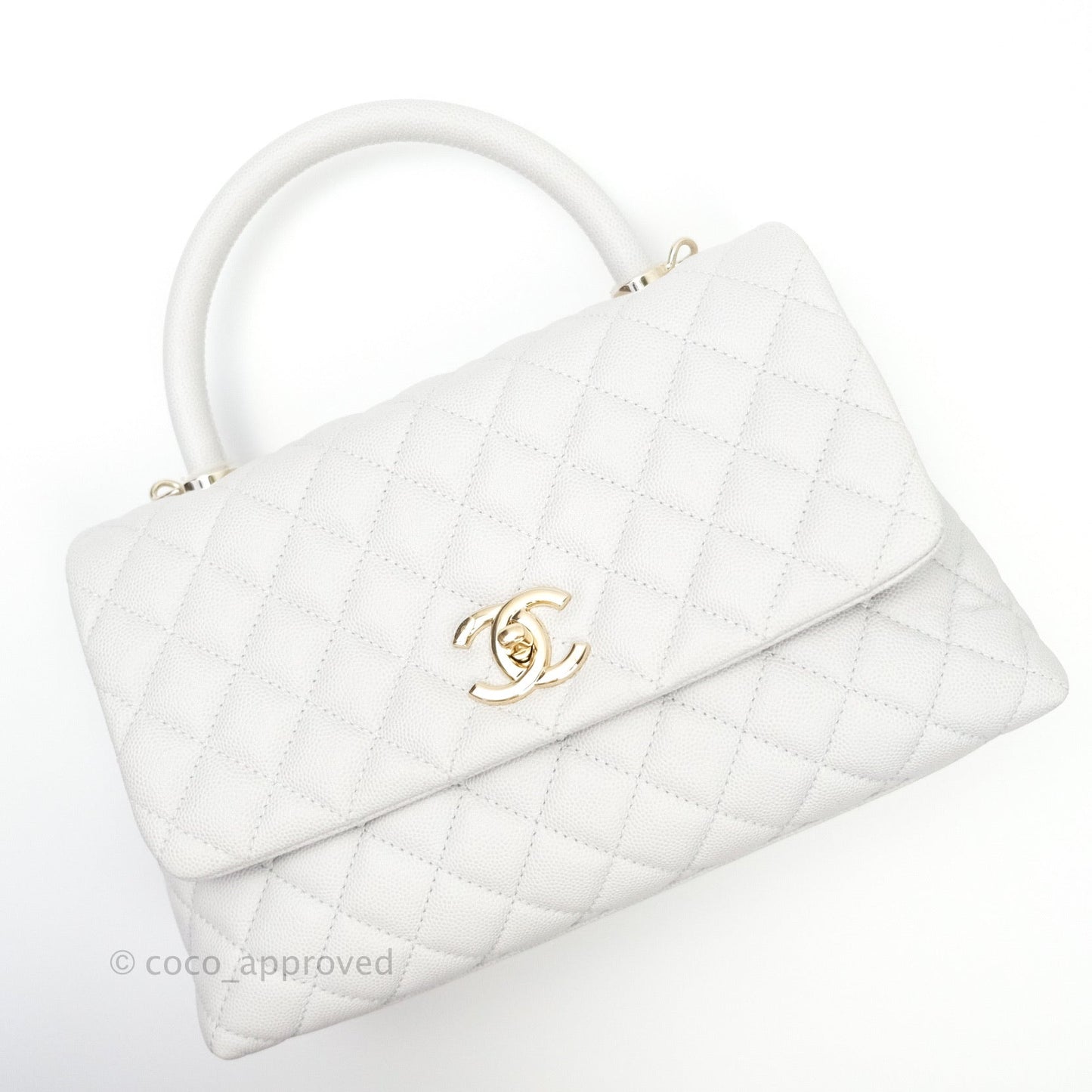 Chanel Small Coco Handle Quilted Light Grey Light Gold Hardware