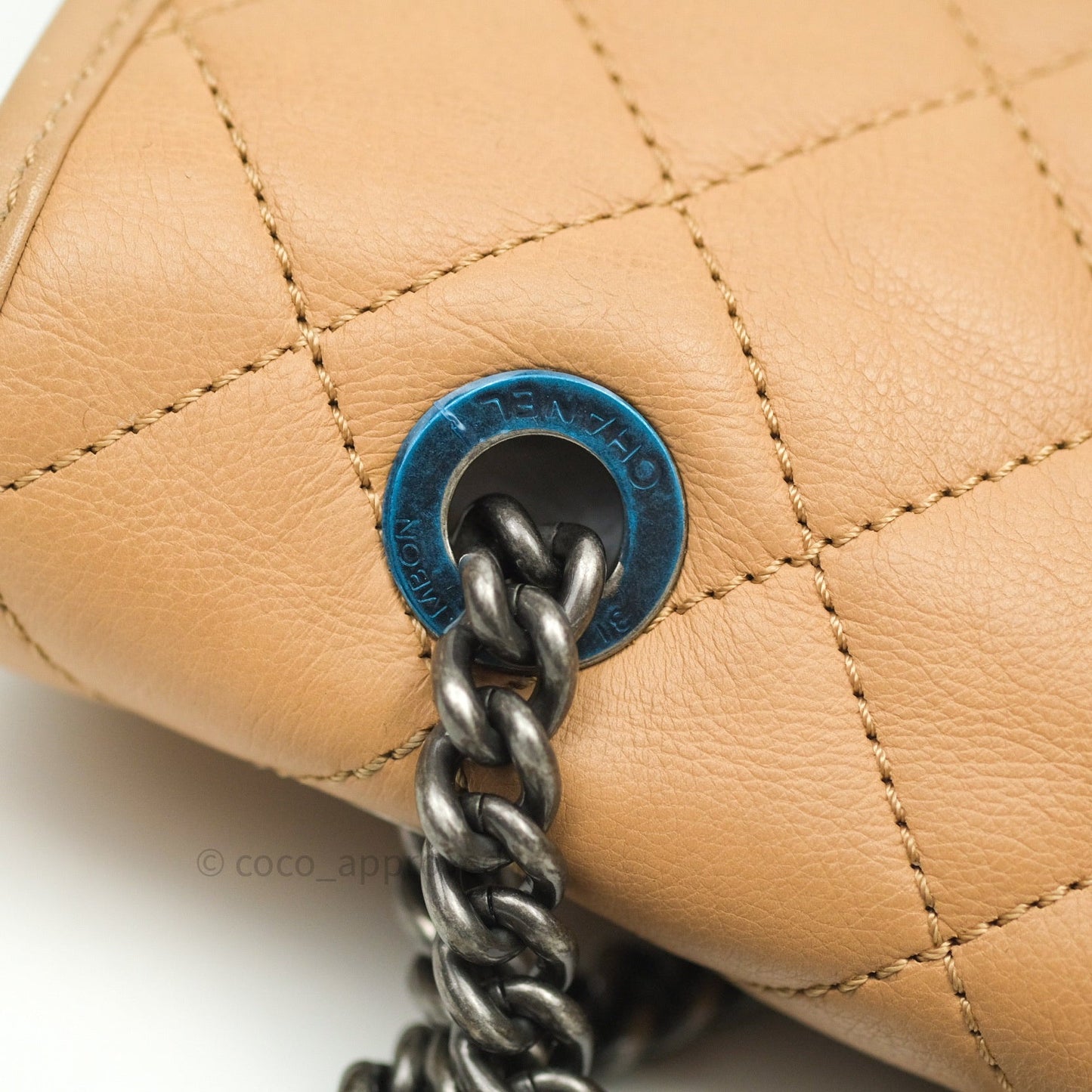 Chanel French Riviera Medium Flap Dark Beige Grained Calfskin Ruthenium Hardware