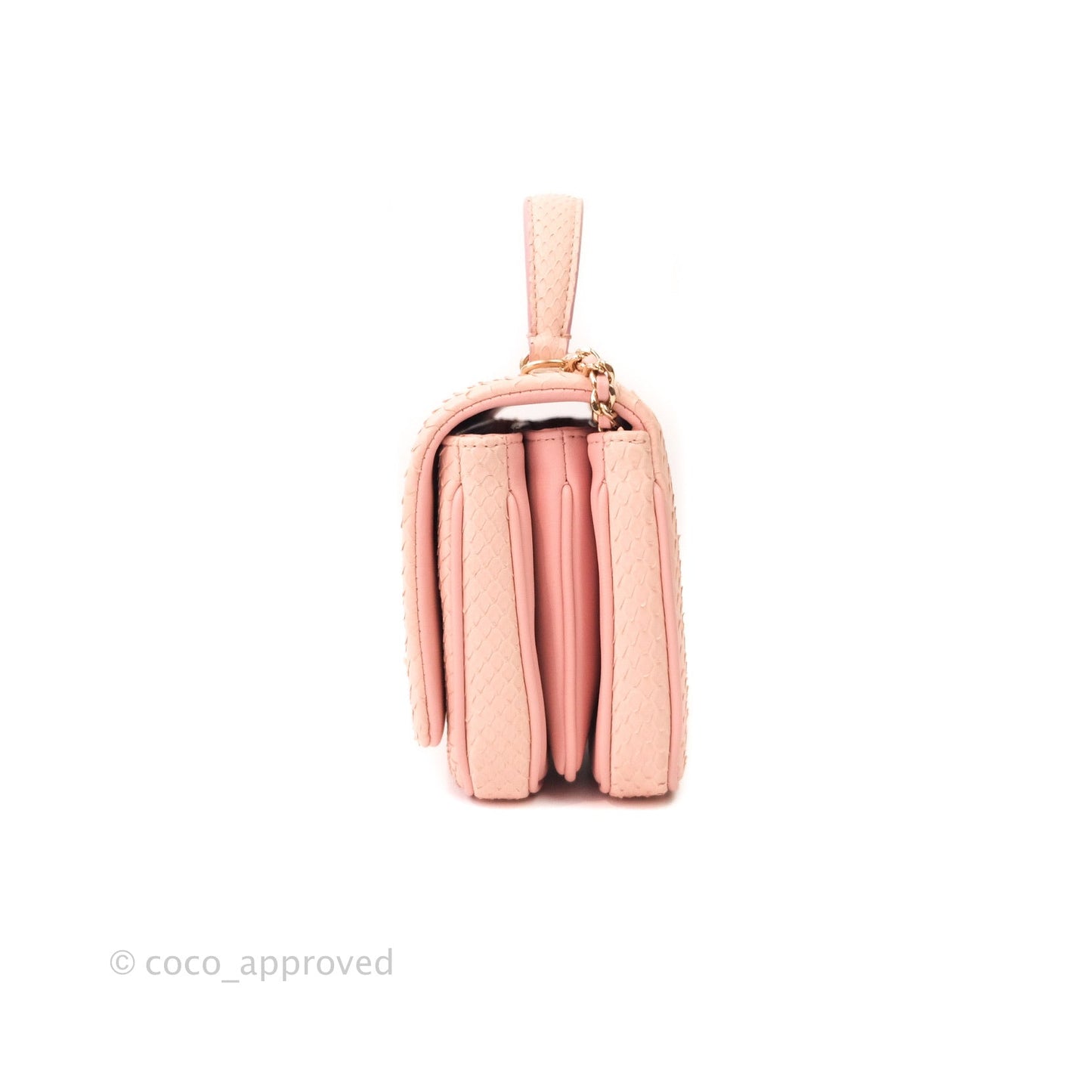 Chanel Small Handle Flap Bag Pink Python Gold Hardware