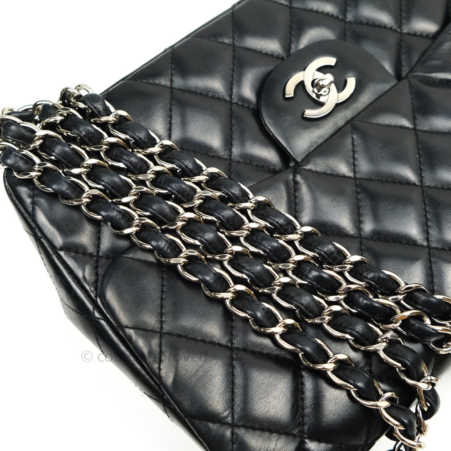 Chanel Classic Quilted Jumbo Single Flap Black Lambskin Silver Hardware⁣⁣