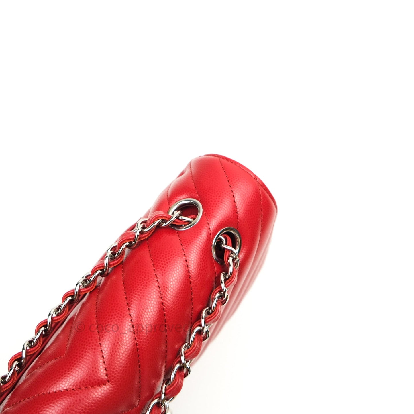 Chanel Quilted M/L Medium Double Flap Red Caviar Silver Hardware 16S