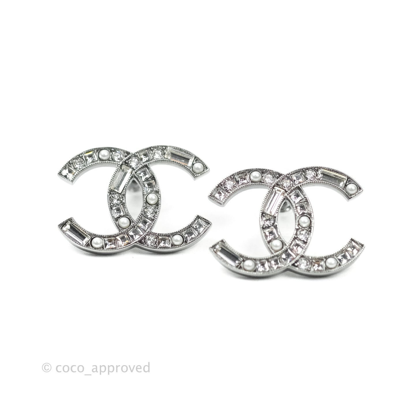 Chanel CC Crystal Earrings Silver Tone 20P