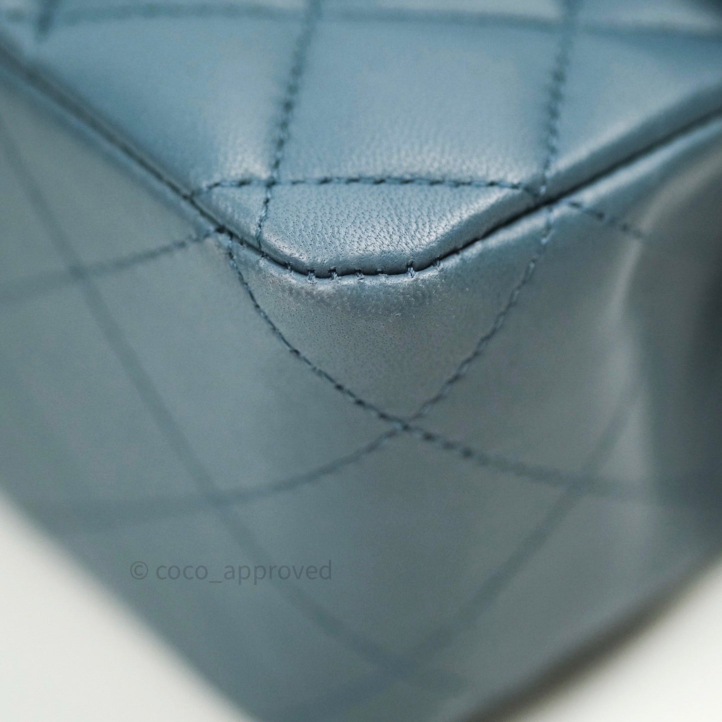Chanel Classic M/L Lambskin Medium Double Flap Teal Blue Silver Hardware