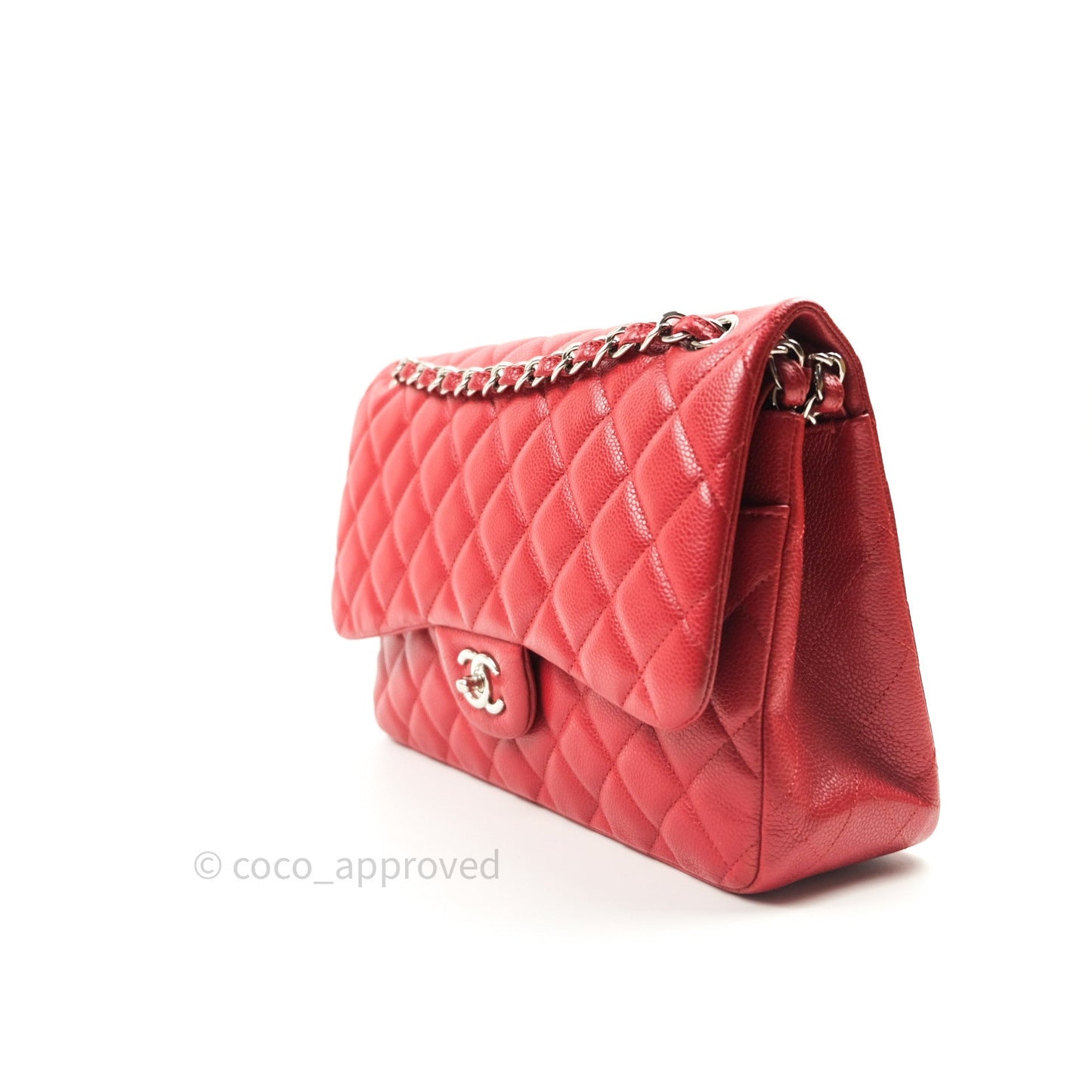 Chanel Jumbo Double Flap Red Caviar Silver Hardware⁣⁣