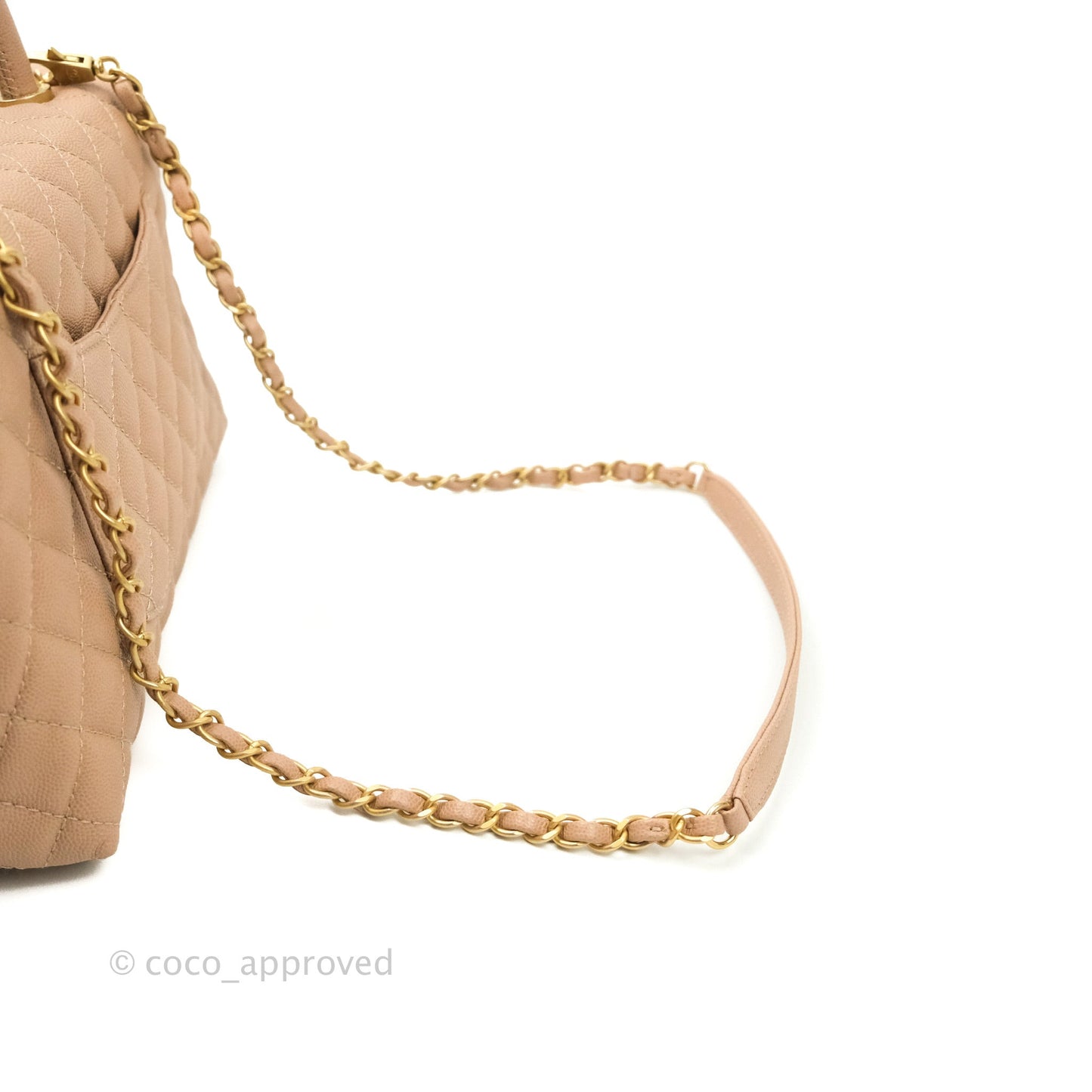 Chanel Small Coco Handle Quilted Beige Caviar Aged Gold Hardware
