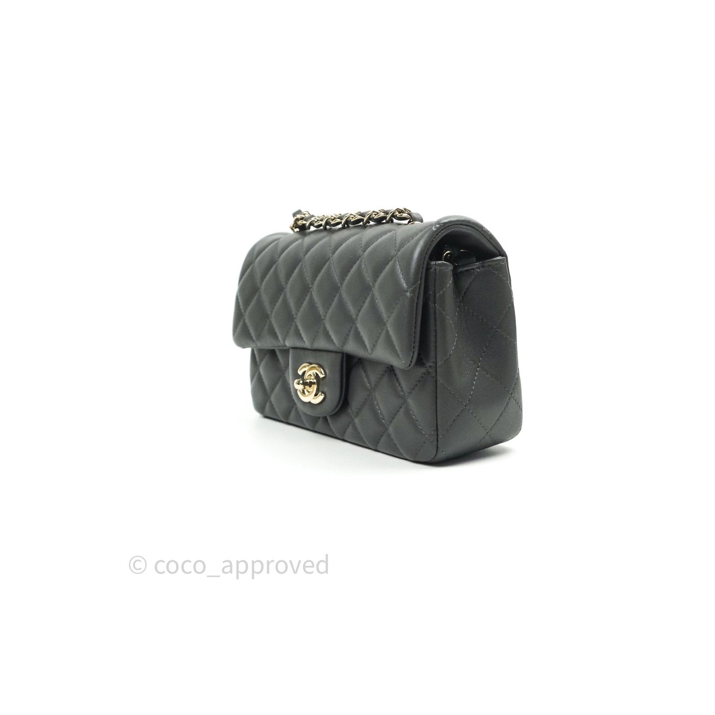 Chanel Quilted Mini Rectangular Dark Grey Lambskin Gold Hardware