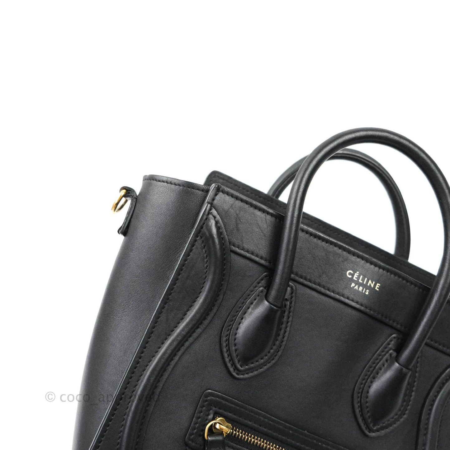 Celine Nano Luggage in Black Calfskin Antique Gold Hardware
