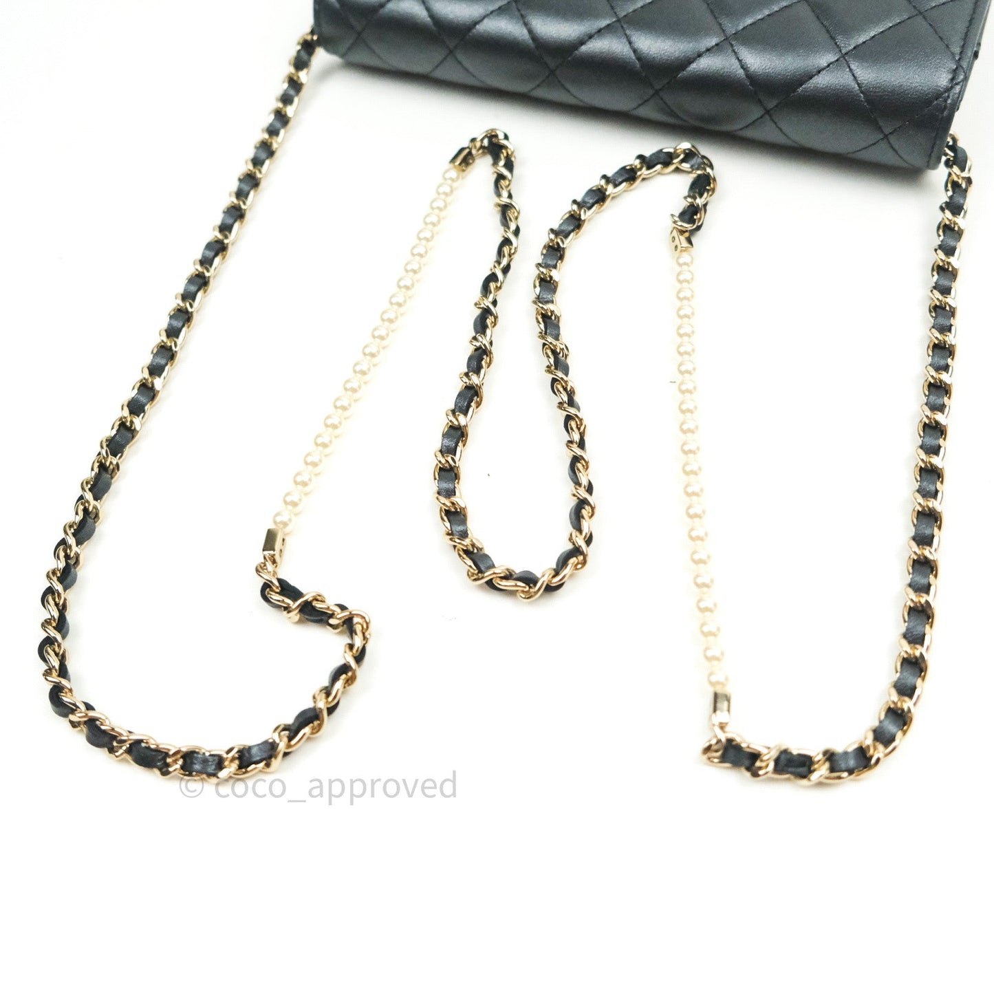 Chanel Quilted Black Iridescent Lambskin Pearl Wallet On Chain WOC