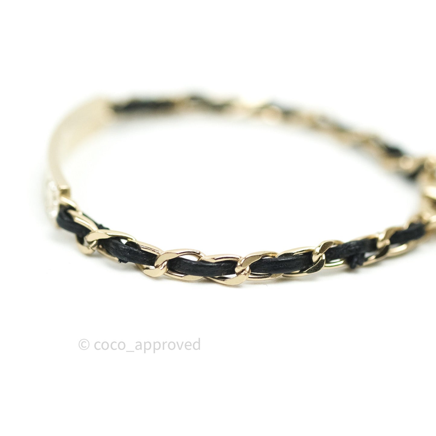 Chanel Metal Lambskin Crystal Sergeant Bracelet Gold 20B