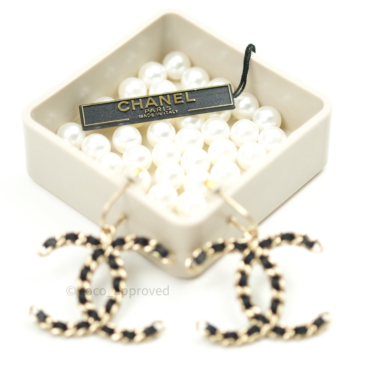 Chanel Satin CC Chain Earrings Light Gold
