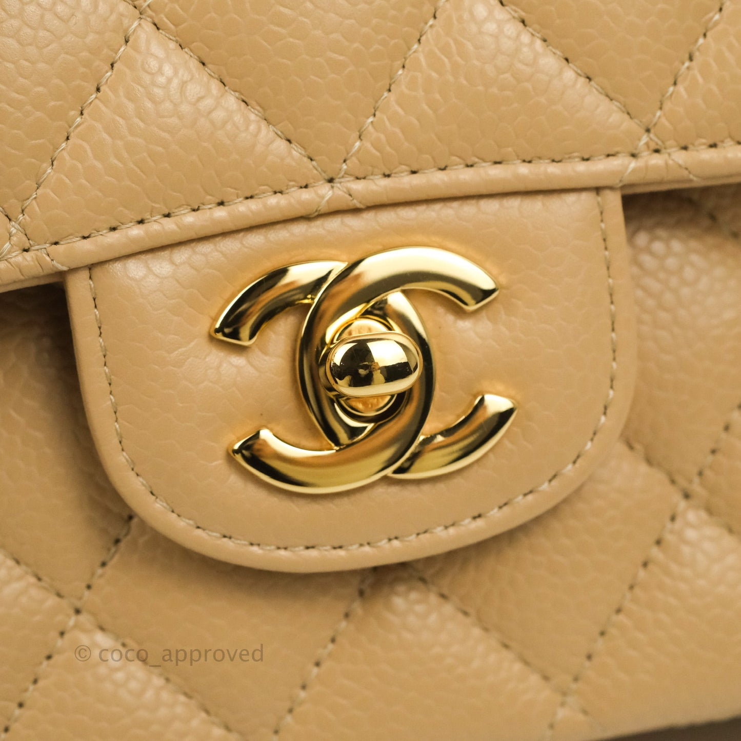 Chanel Classic M/L Medium Flap Quilted Beige Caviar Gold Hardware