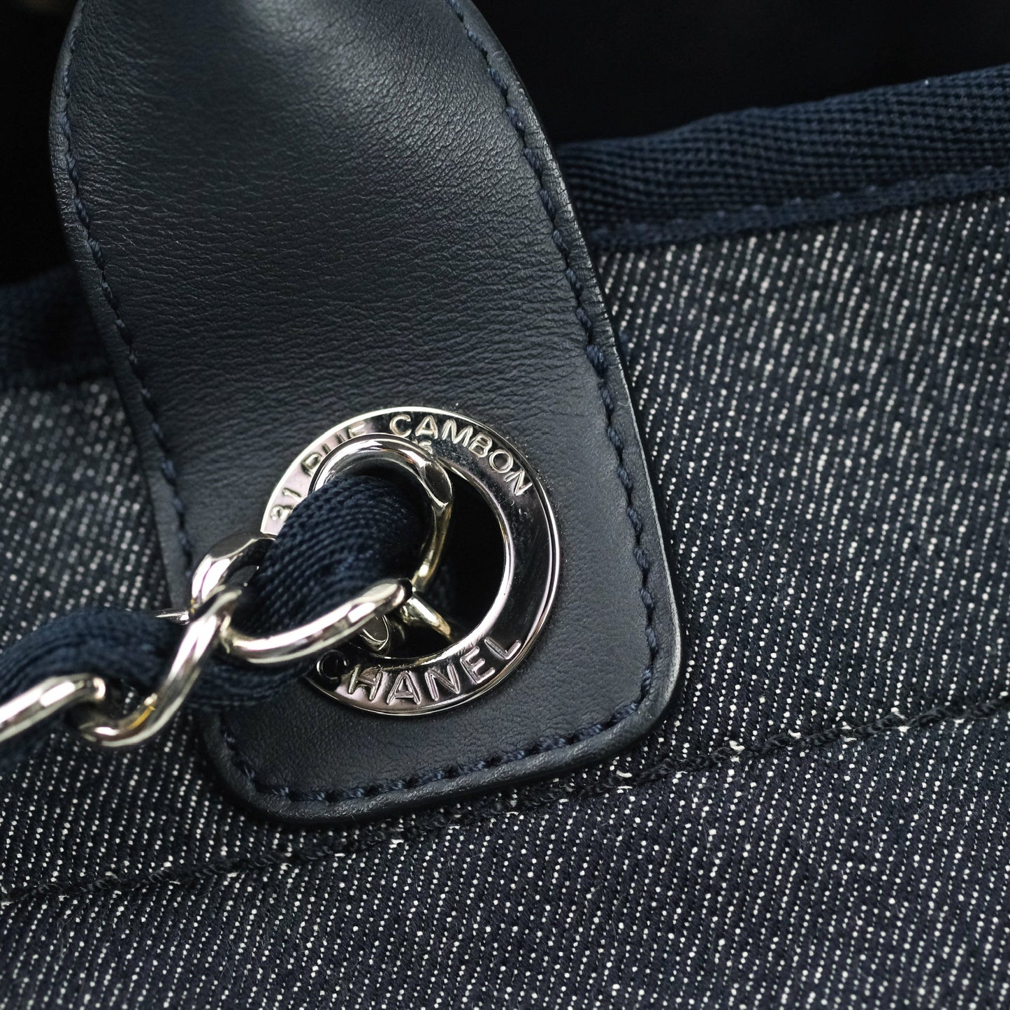 Chanel Large Denim Deauville Tote Bag Navy Silver Tone