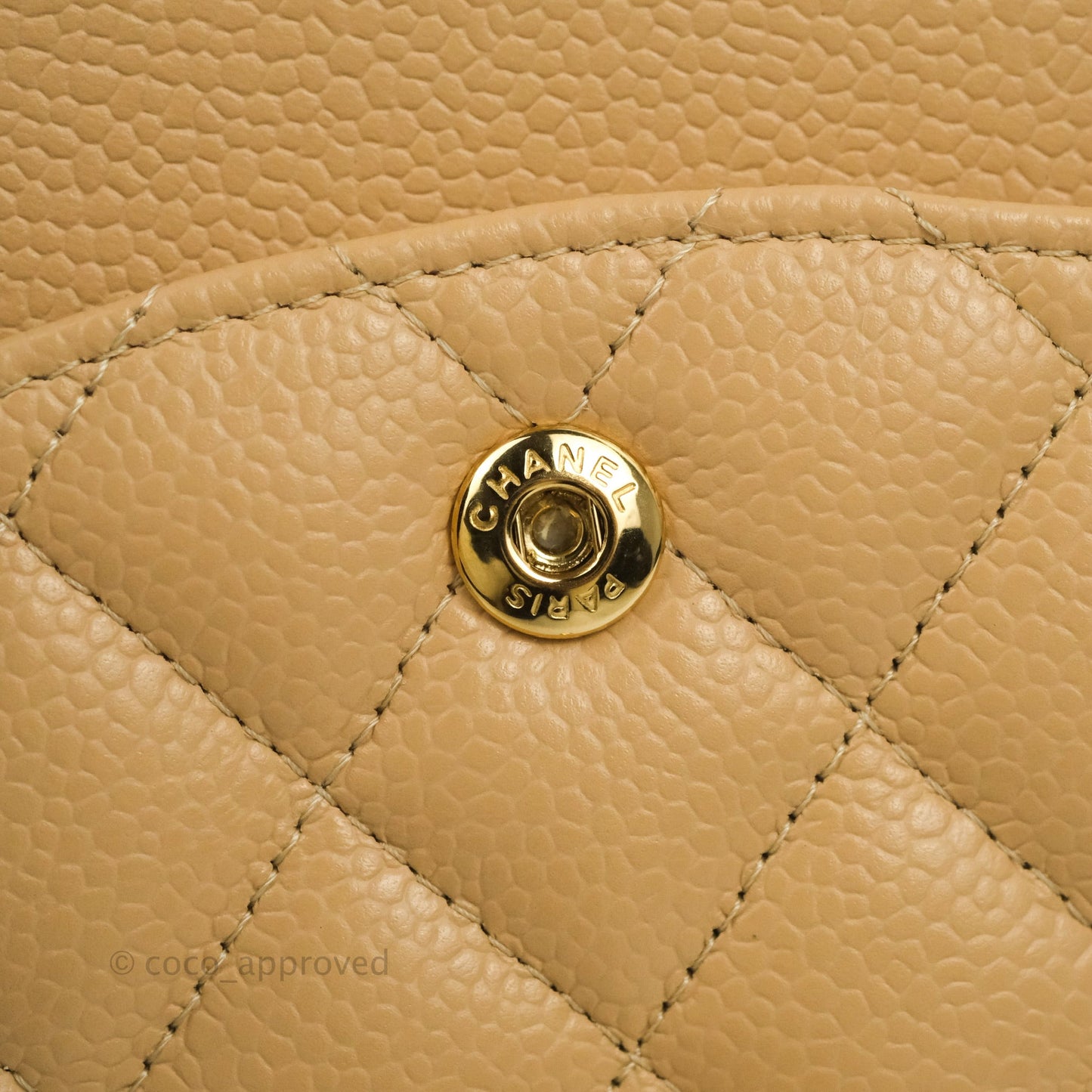 Chanel Classic M/L Medium Flap Quilted Beige Caviar Gold Hardware