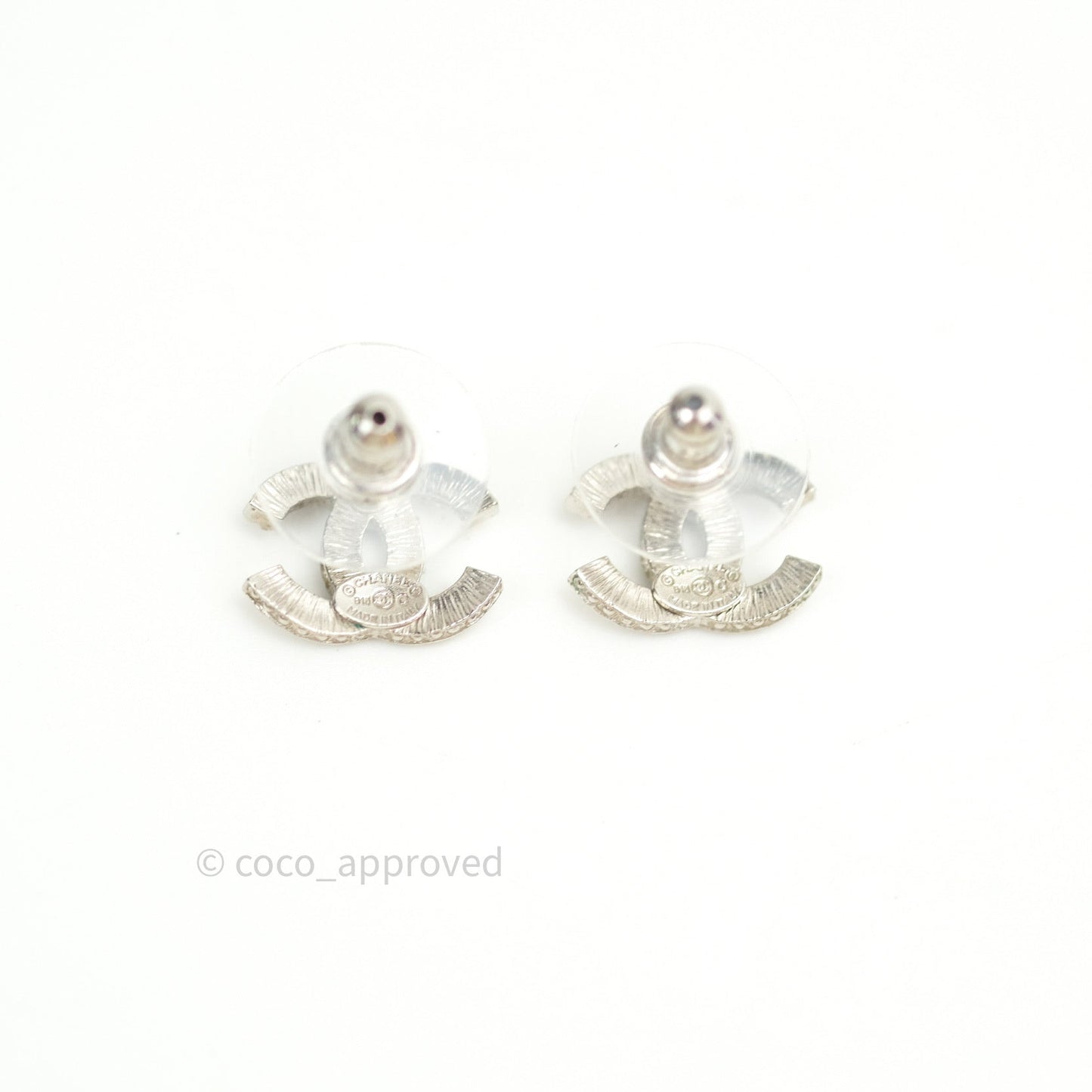 Chanel Crystal CC Earrings Silver Tone