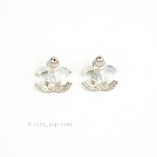 Chanel Crystal CC Earrings Silver Tone