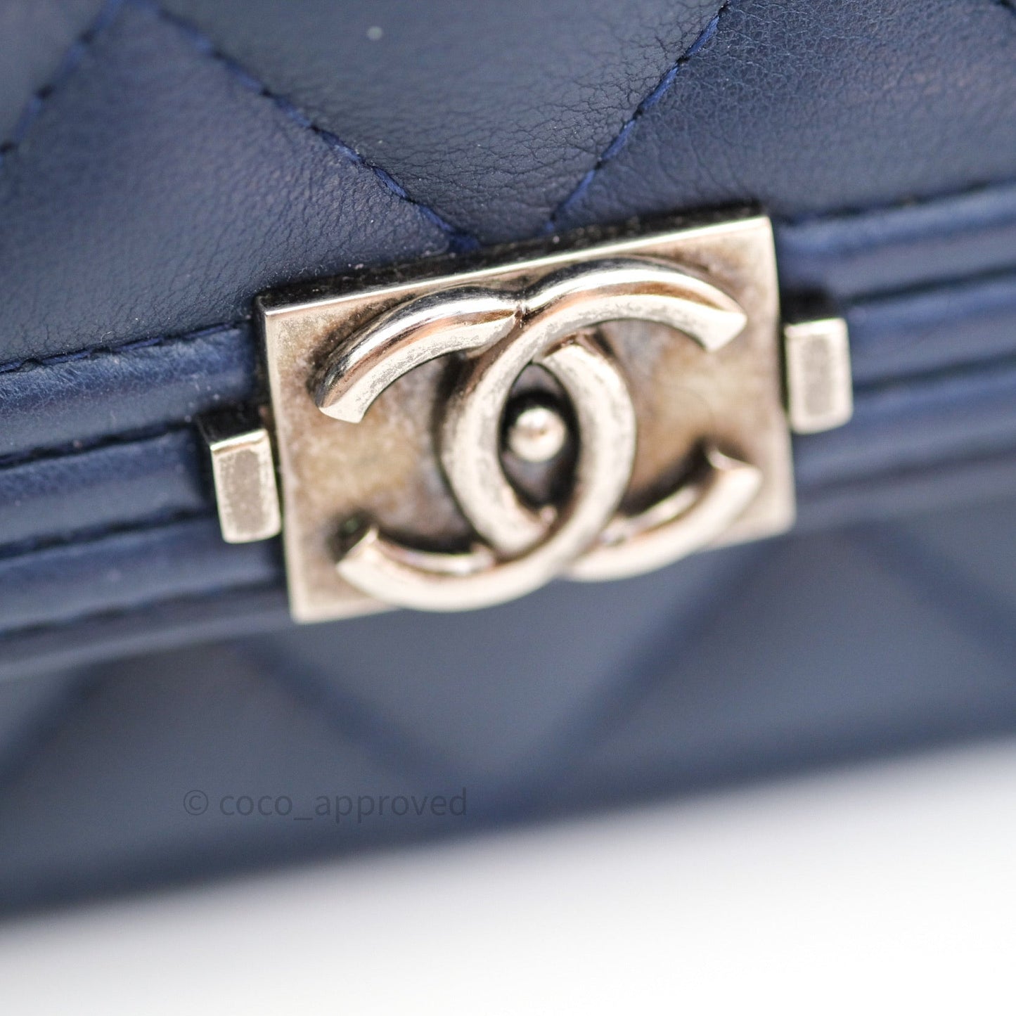 Chanel Quilted Boy Wallet on Chain WOC Blue Grained Calfskin Ruthenium Hardware