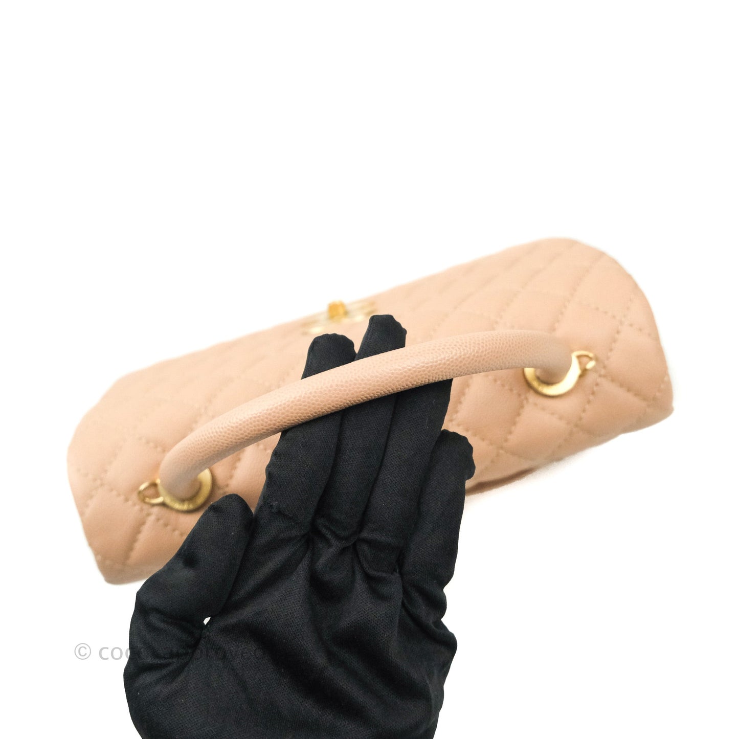 Chanel Small Coco Handle Quilted Beige Caviar Aged Gold Hardware
