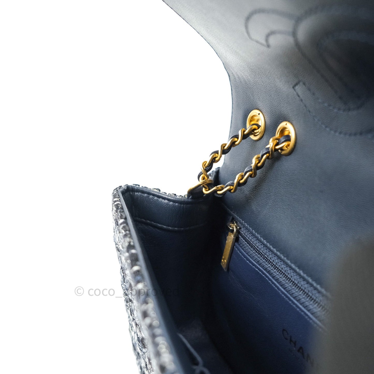 Chanel Quilted Small CC Filigree Flap Blue Tweed With Python 18S
