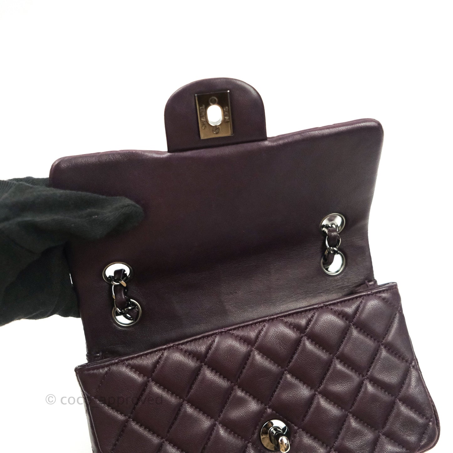 Chanel Quilted Mini Rectangular Purple Lambskin Silver Hardware