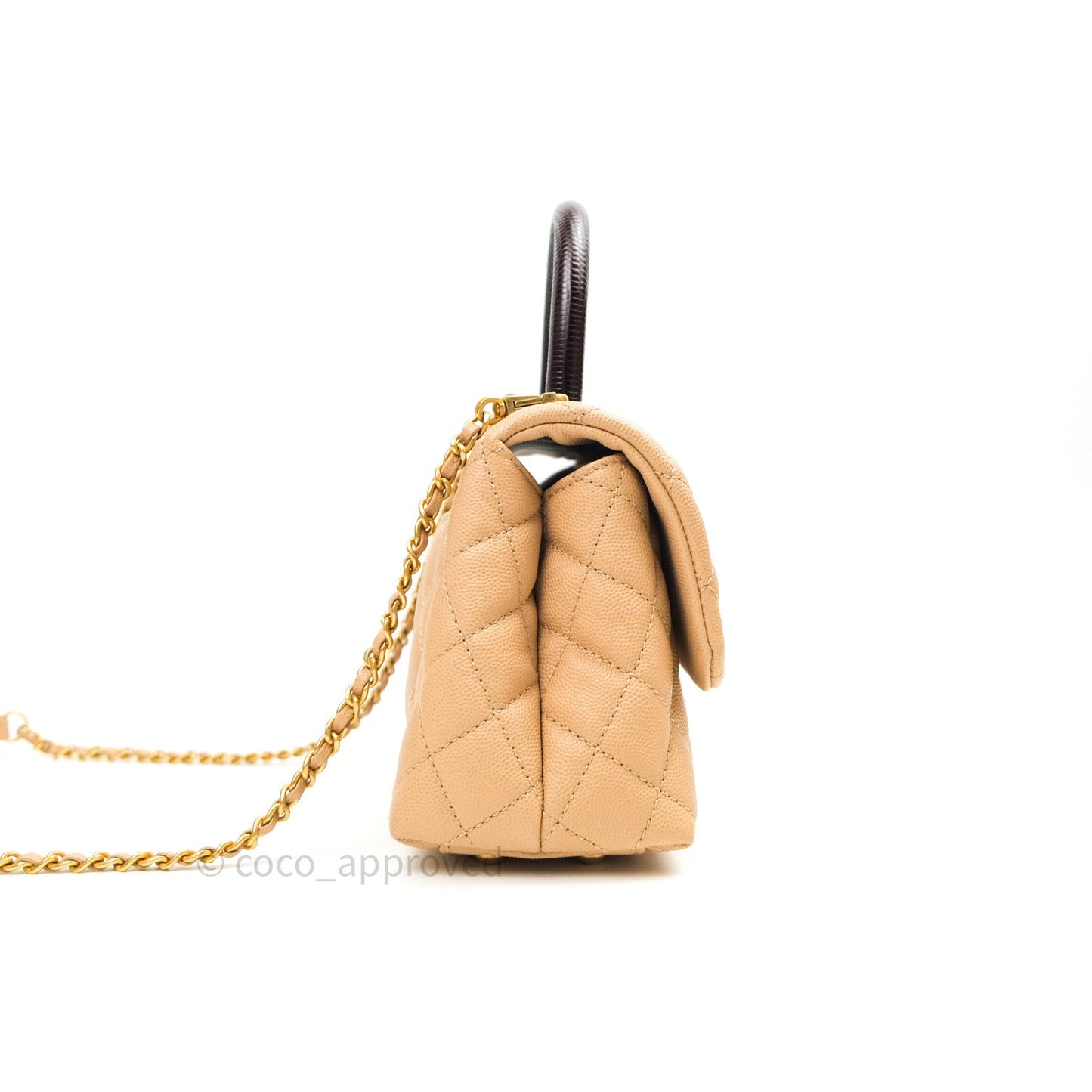 Chanel Mini Coco Handle Quilted Beige Caviar Gold Hardware Lizard Embossed Handle