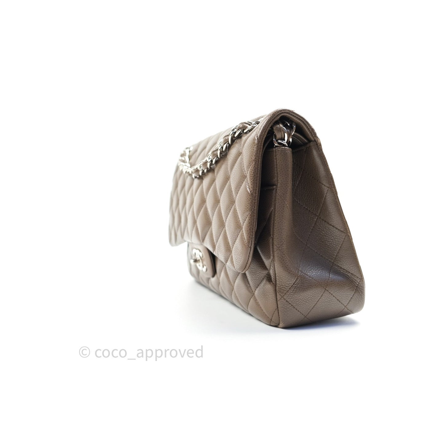 Chanel Classic Double Flap Quilted Jumbo Double Flap Khaki Caviar Silver Hardware