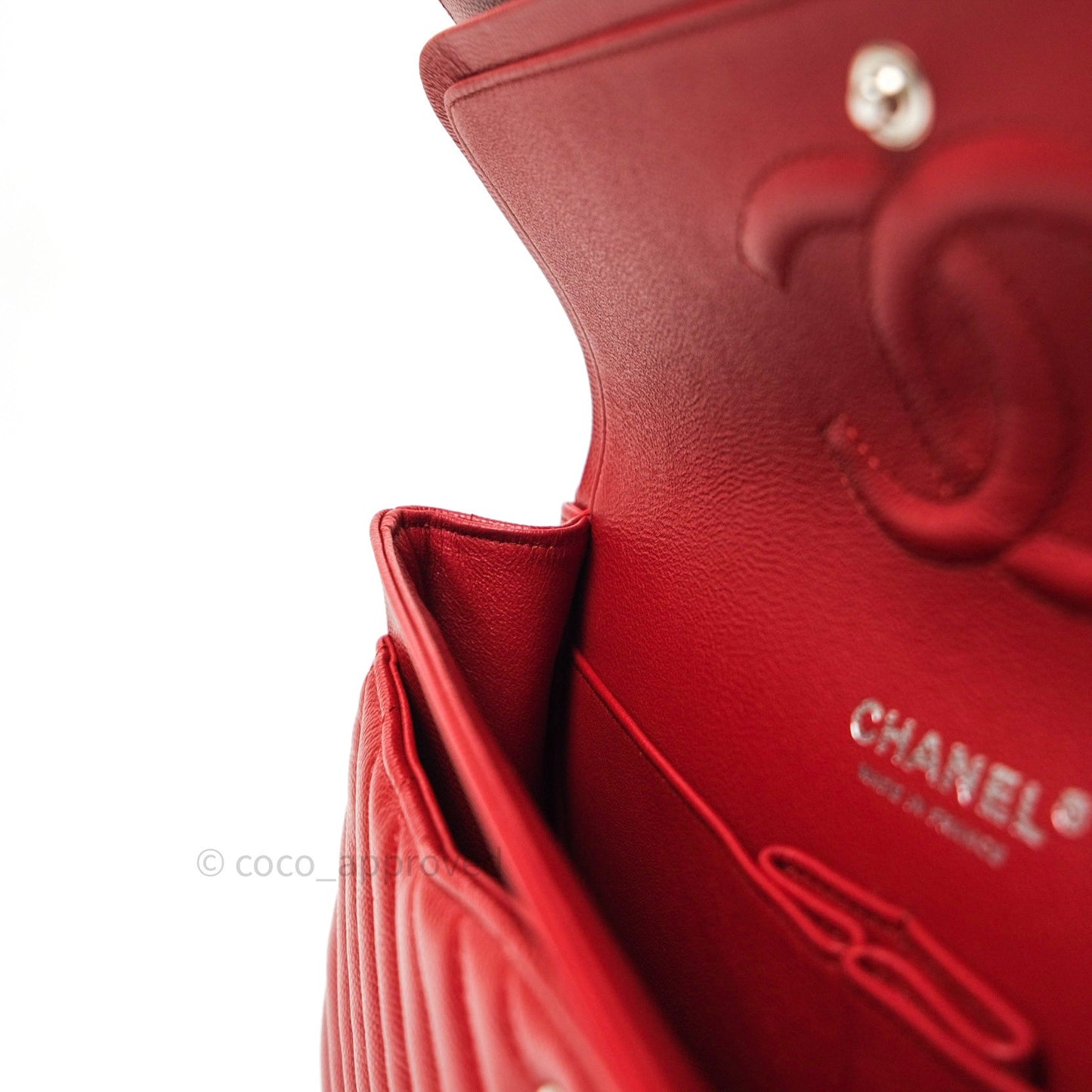 Chanel Quilted M/L Medium Double Flap Red Caviar Silver Hardware 16S