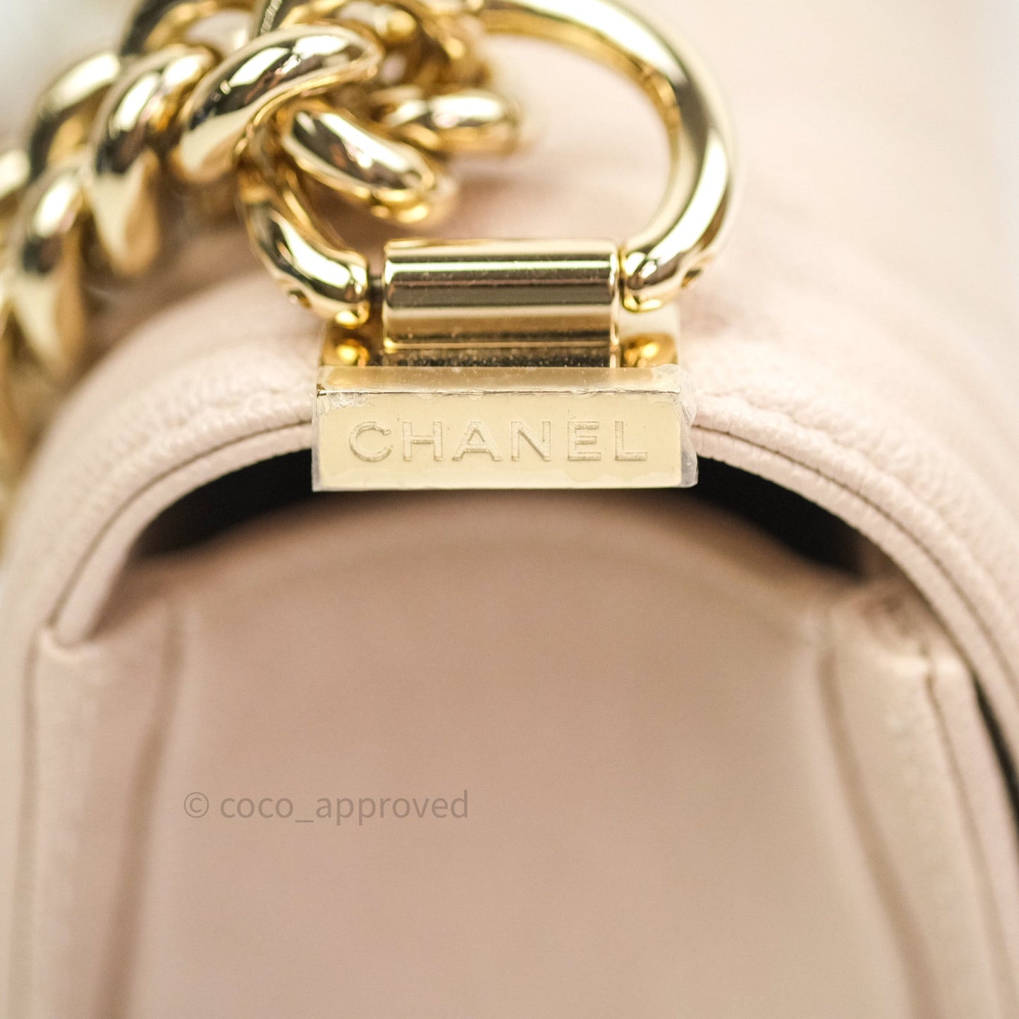 Chanel Quilted Medium Caviar Boy Flap Light Beige Light Gold Hardware