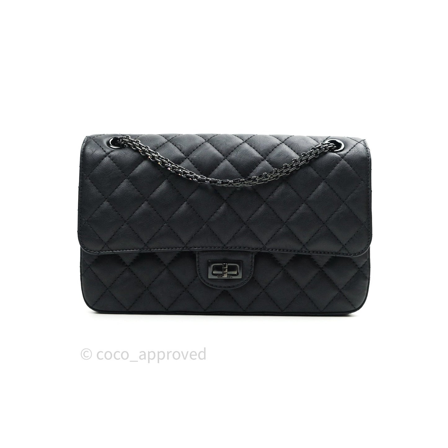 Chanel 2.55 Quilted Reissue 226 Double Flap So Black Crumpled Calfskin
