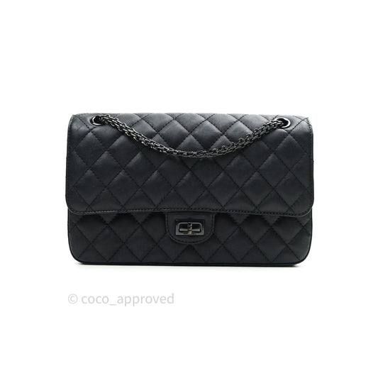 Chanel 2.55 Quilted Reissue 226 Double Flap So Black Crumpled Calfskin