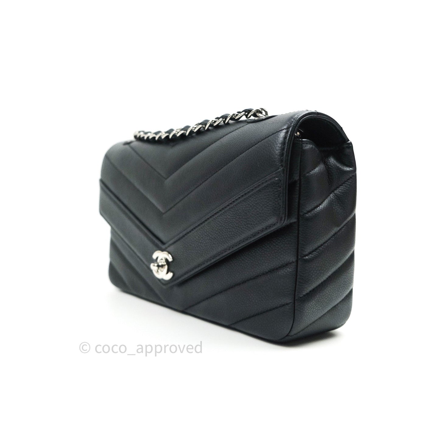 Chanel Medium Chevron Grained Calfskin Black Silver Hardware