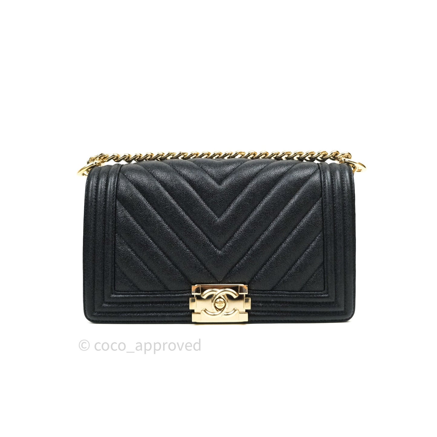 Chanel Boy Chevron Medium Black Caviar Gold Hardware
