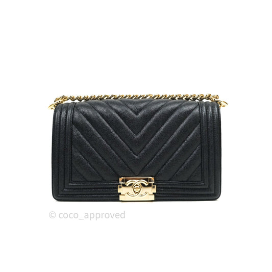 Chanel Boy Chevron Medium Black Caviar Gold Hardware
