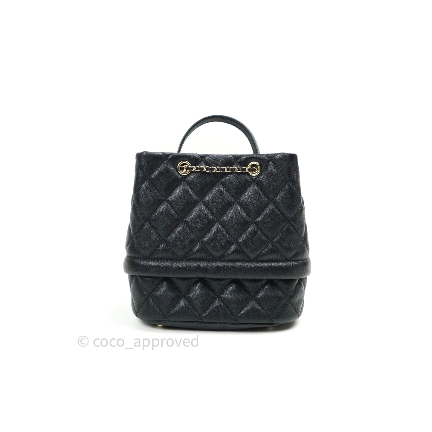 Chanel Caviar Quilted Rolled Up Bucket Drawstring Bag Black Gold Hardware