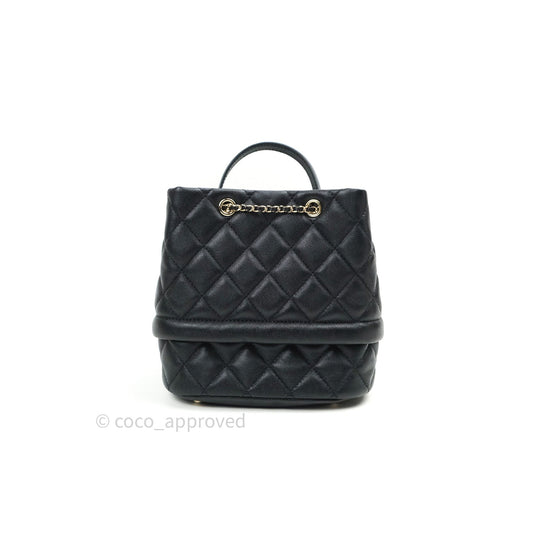 Chanel Caviar Quilted Rolled Up Bucket Drawstring Bag Black Gold Hardware