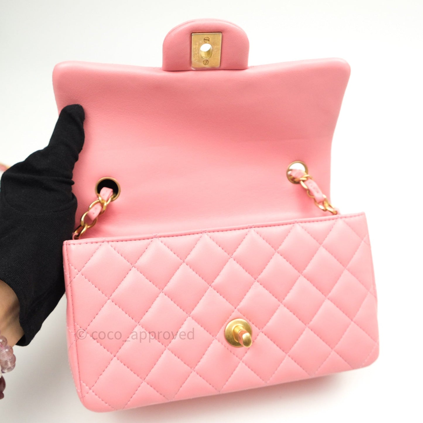 Chanel Quilted Mini Rectangular Pink Lambskin Gold Hardware