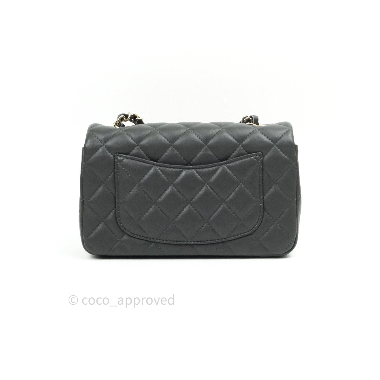 Chanel Quilted Mini Rectangular Dark Grey Lambskin Gold Hardware