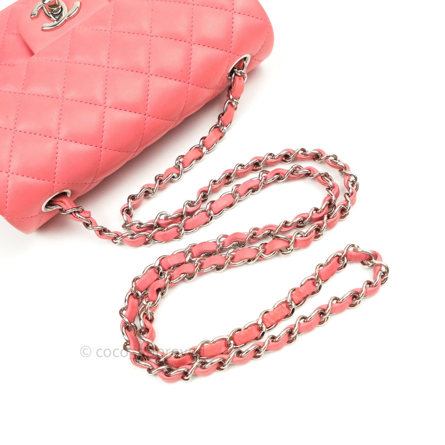 Chanel Quilted Mini Rectangular Pink Lambskin Silver Hardware