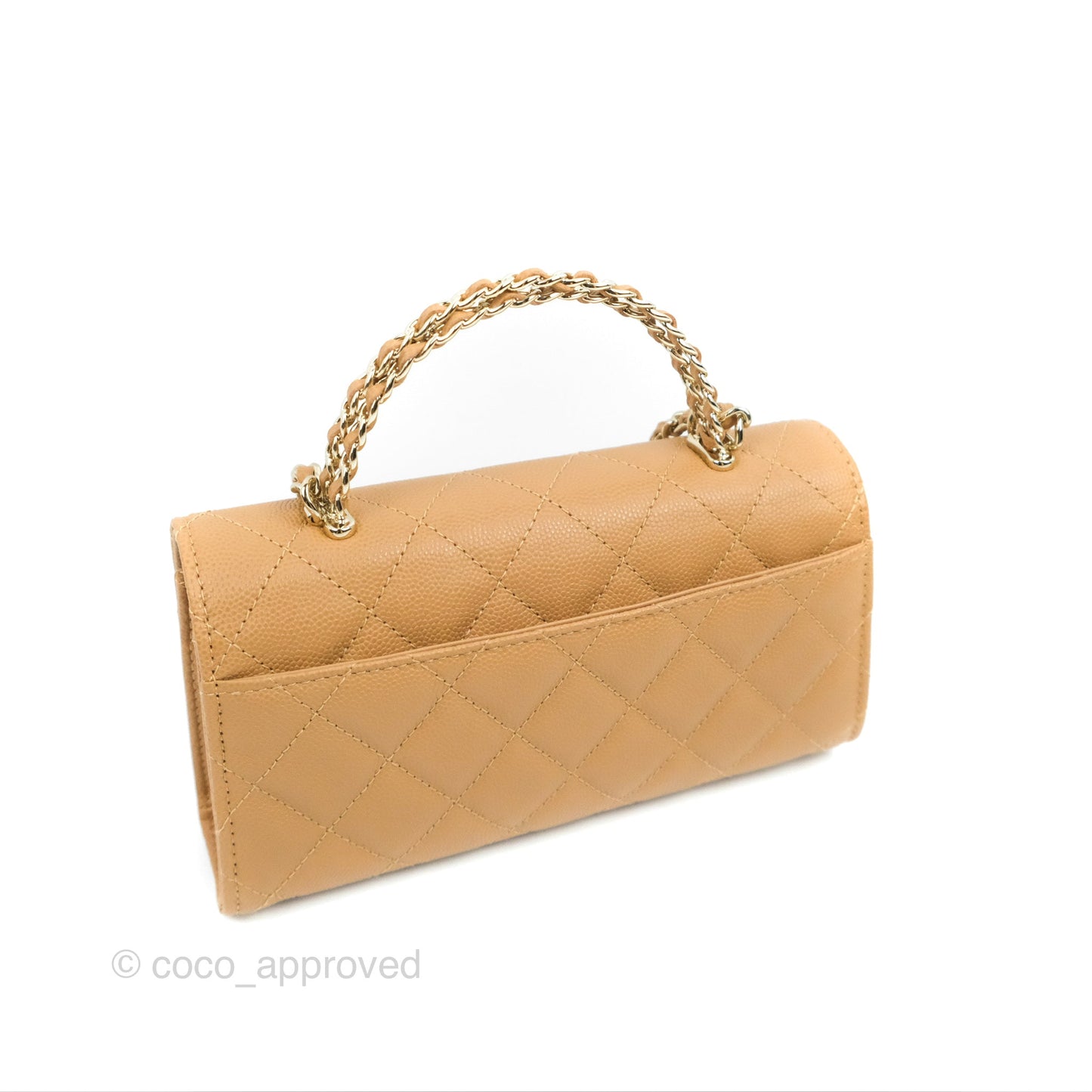 Chanel Top Handle Clutch with Chain Dark Beige Caviar Light Gold Hardware 23P
