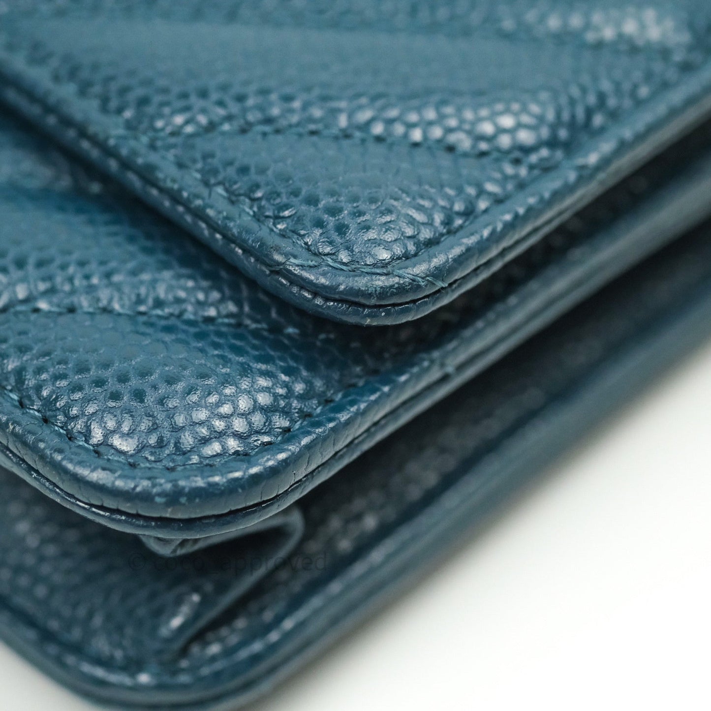 Chanel Chevron Wallet on Chain WOC Blue Caviar Silver Hardware