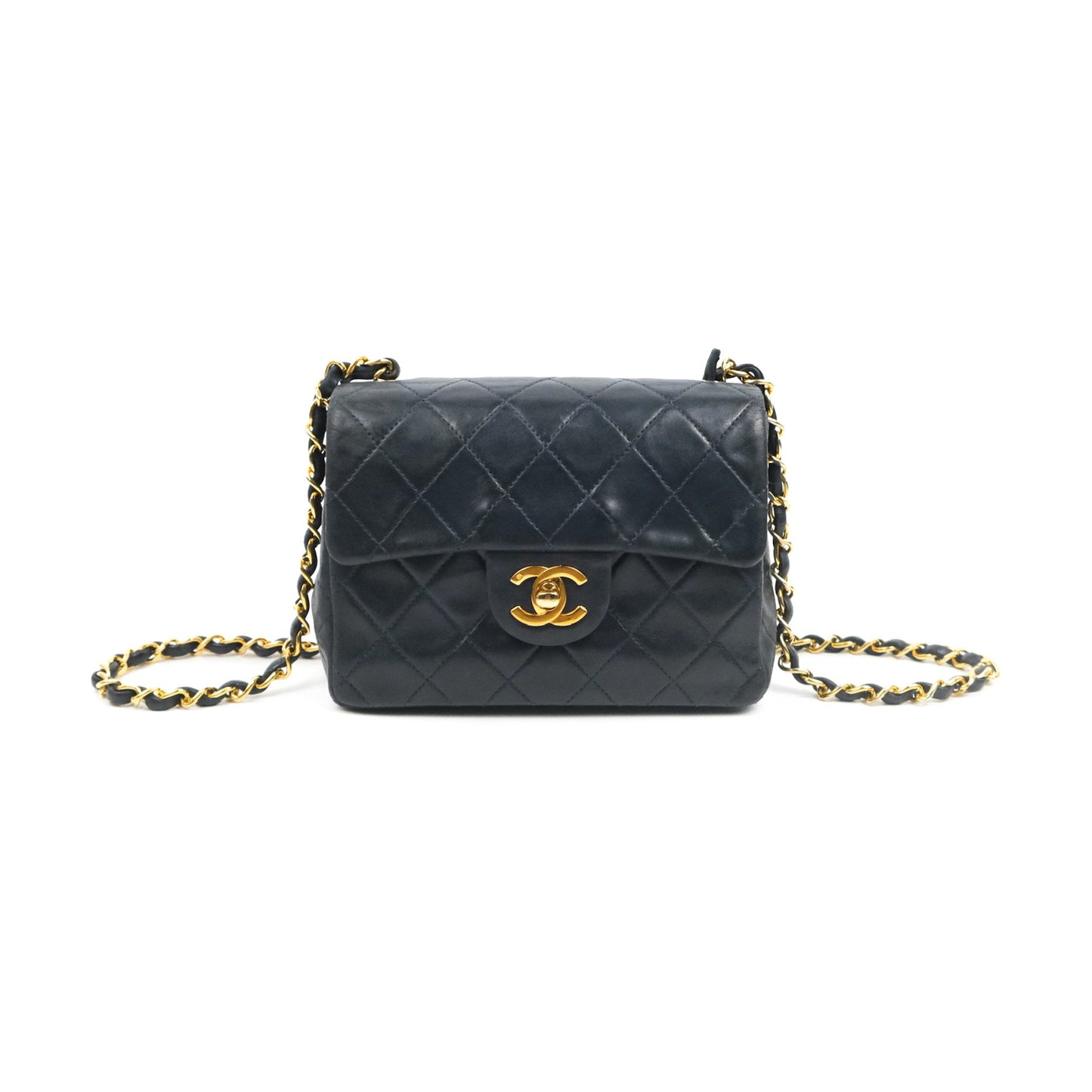 Chanel Vintage Mini Square Navy Lambskin 24K Gold Hardware