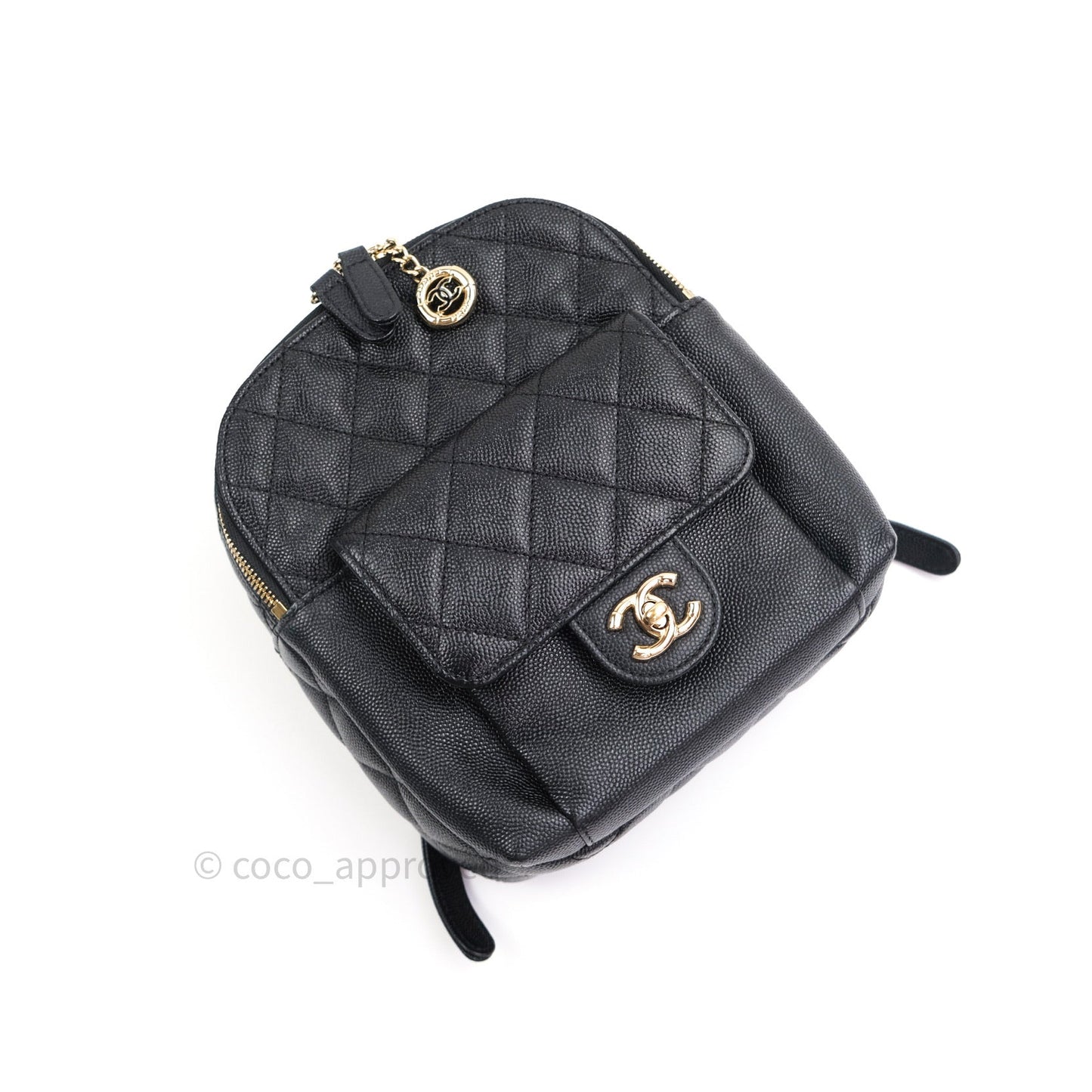 Chanel Quilted Small CC Day Backpack Black Caviar Light Gold Hardware