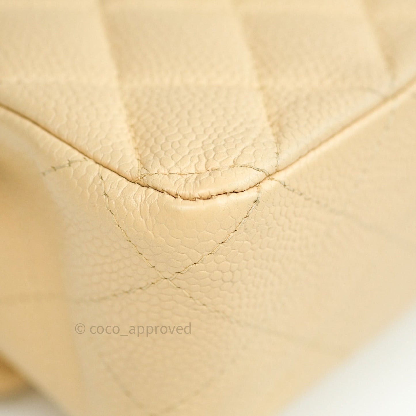 Chanel Quilted M/L Medium Double Flap Beige Clair Caviar Gold Hardware