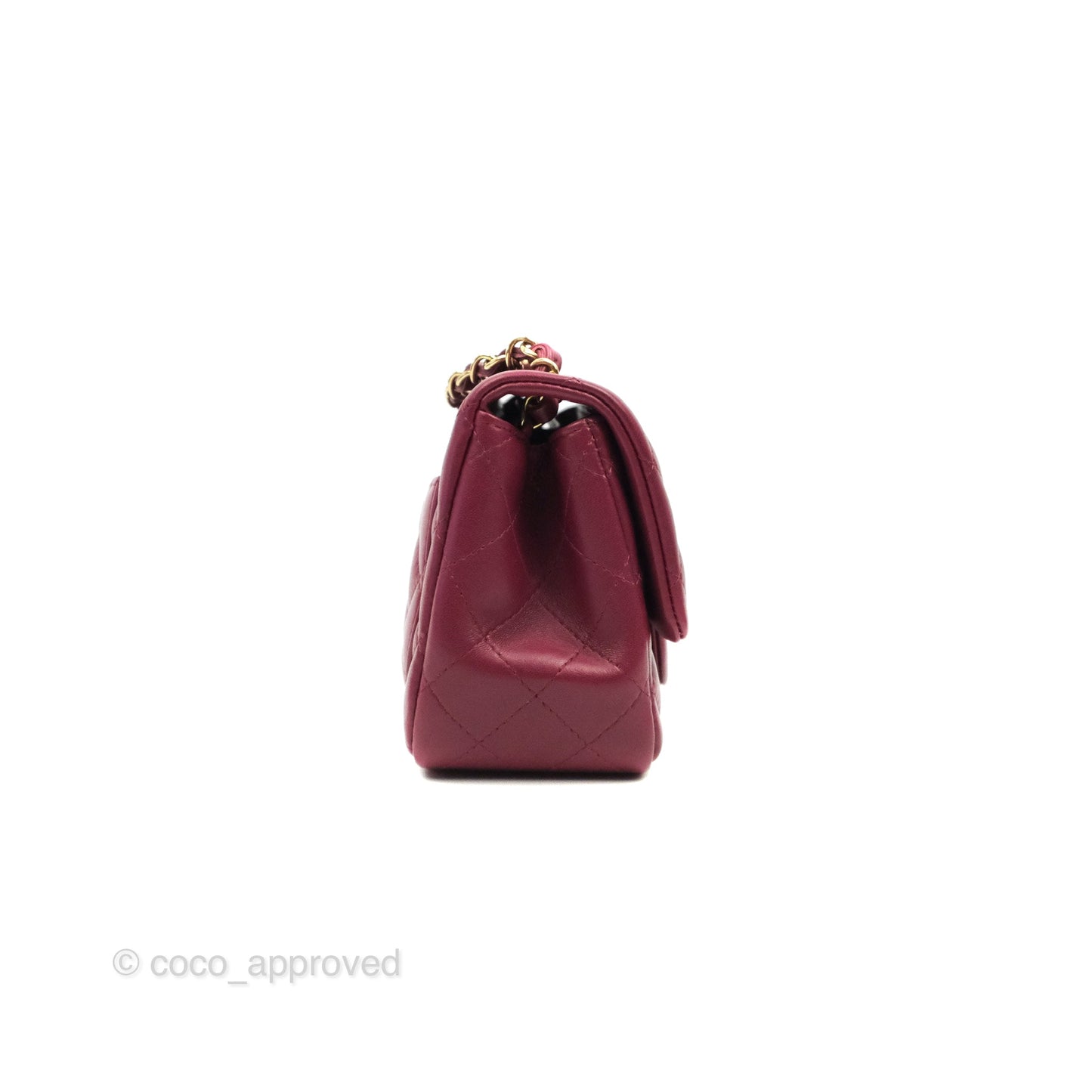 Chanel Quilted Mini Square Dark Red Burgundy Lambskin Gold Hardware 21K