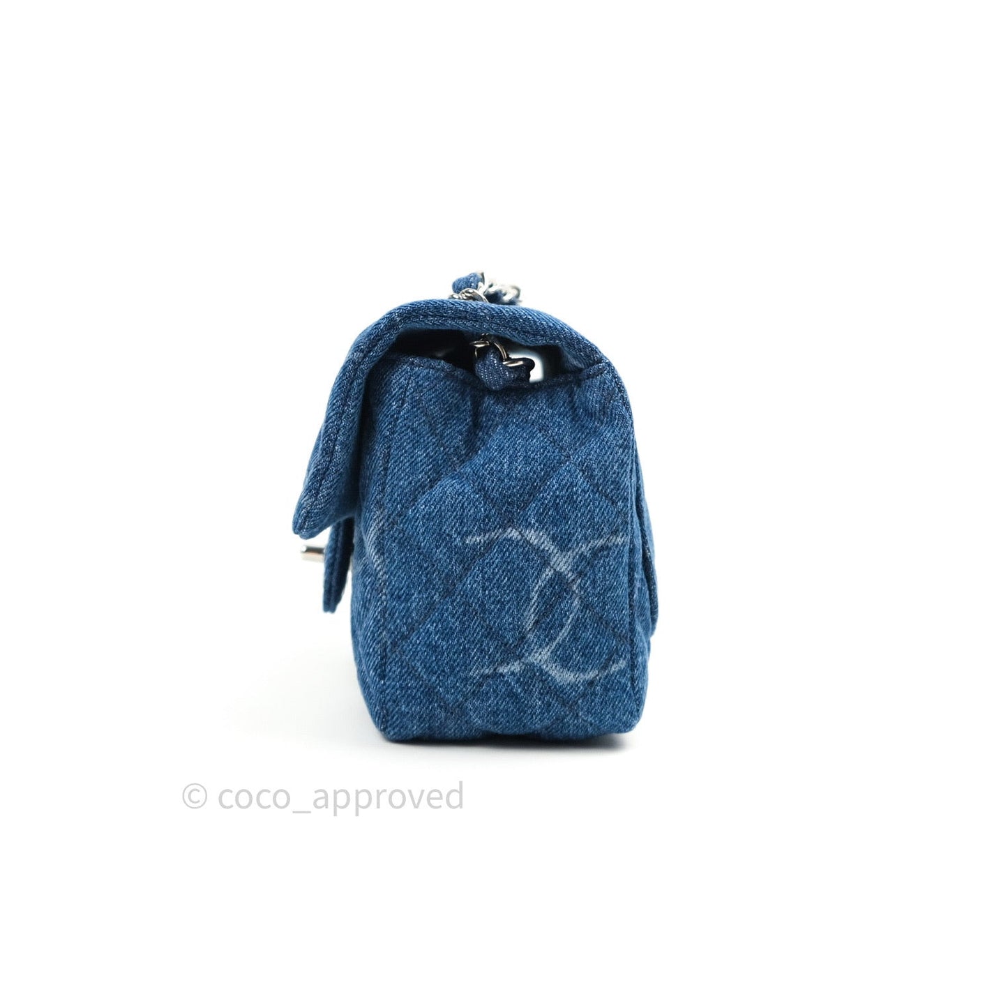 Chanel Mini Square Blue Denim Silver Hardware