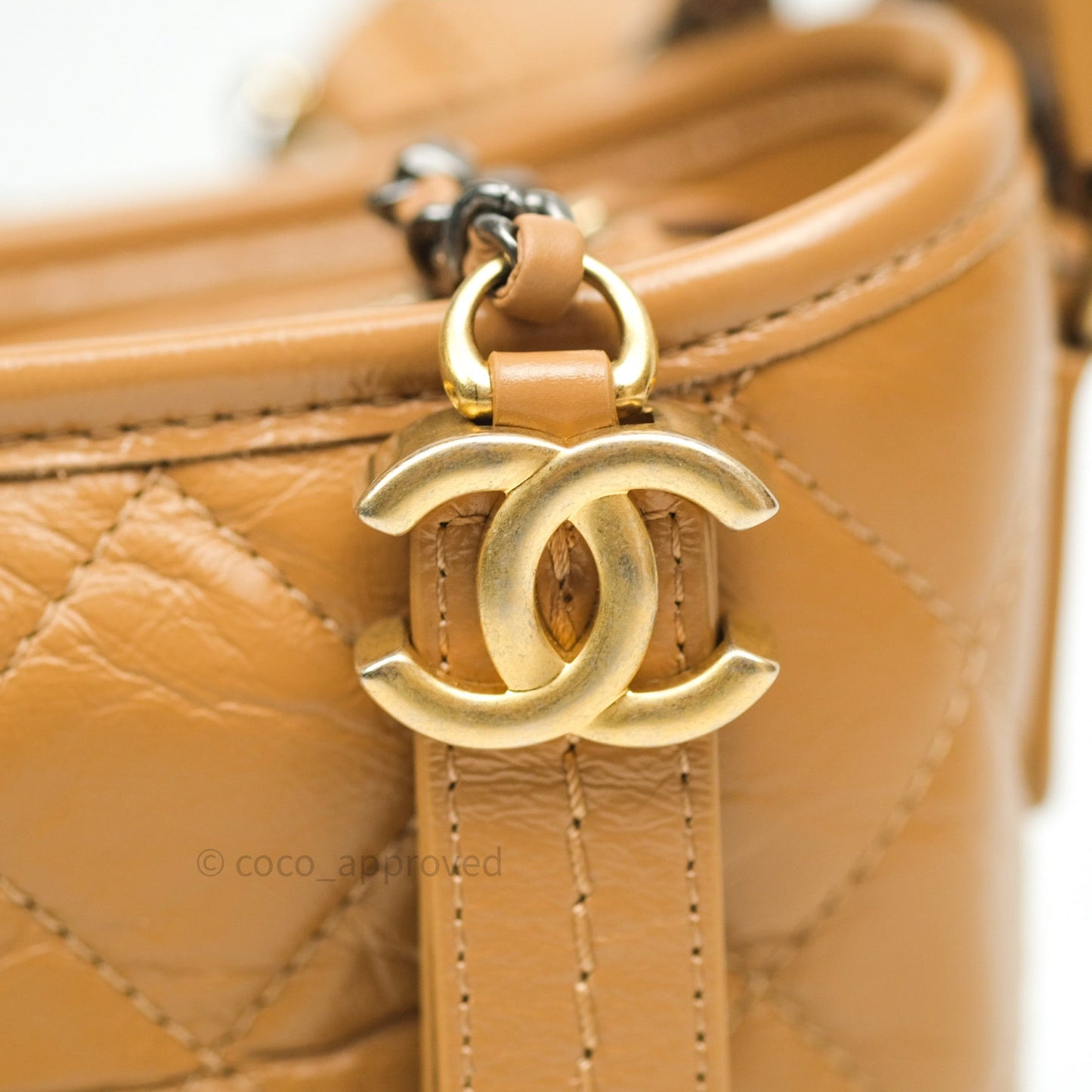 Chanel Calfskin Quilted Small Gabrielle Hobo Dark Beige Mixed Hardware