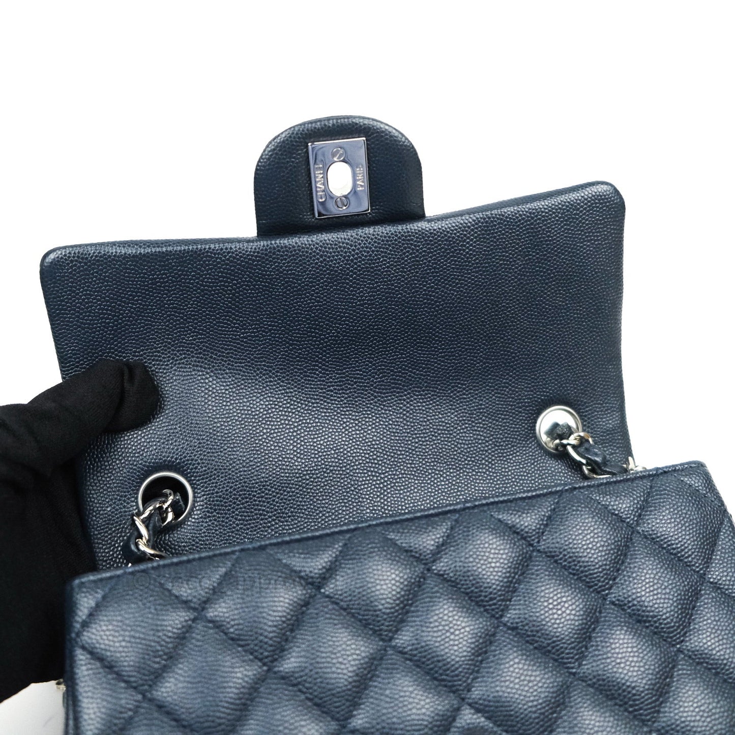 Chanel Quilted Mini Rectangular Navy Caviar Silver Hardware