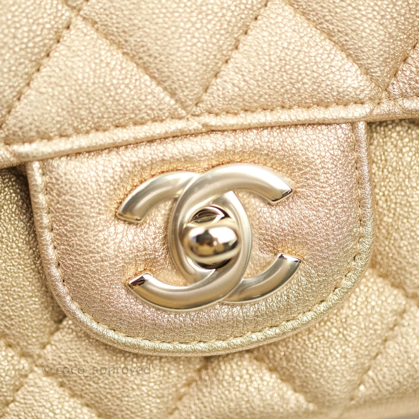 Chanel Quilted Mini Rectangular Metallic Champagne Gold Lambskin Gold Hardware